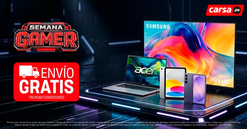 Gamer Week at Carsa.pe: free shipping on TVs, laptops, tablets and phones